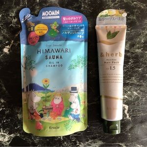 Kracie Moomin Himawari Sauna Shampoo + &herb Moist Relax Hair Pack 1.5